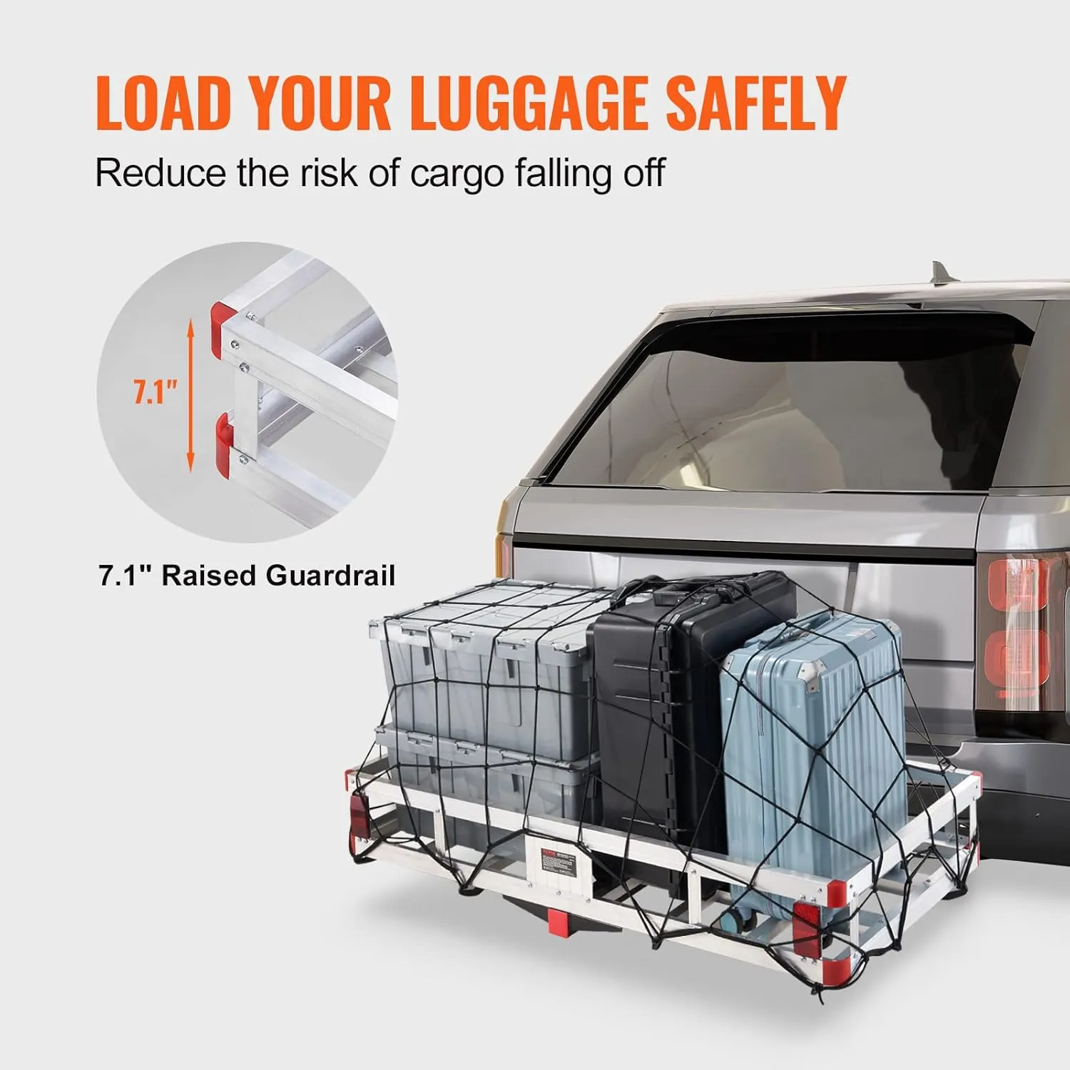 VEVOR 49.4 x 22.4 x 7.1 in Hitch Cargo Carrier, 500lb Capacity Trailer Hitch Mount Aluminum Cargo Basket, Luggage Carrier Rack Fits 2" Hitch Receiver for SUV Truck Pickup Camping