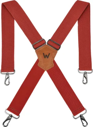 WELKINLAND 2Inch-Wide Red Suspenders, Heavy-Duty adjustable suspenders, X shape suspenders, Mens suspenders for jeans, Work suspenders for men, Men suspenders with hooks